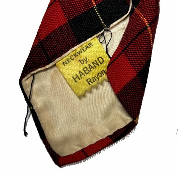 Haband Red Tartan Plaid Necktie Dress Kilt Wool Business Office Core 30s Vintage - Picture 2 of 5